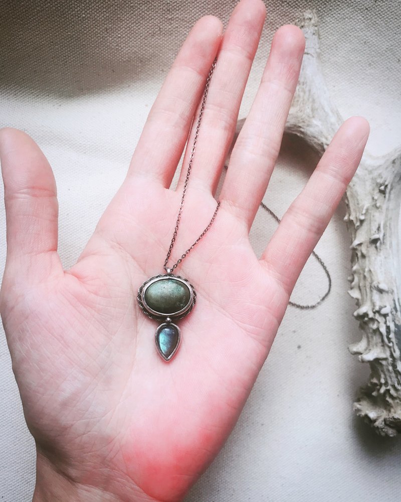 绿松石与拉长石 - 项链 - 纯银 多色