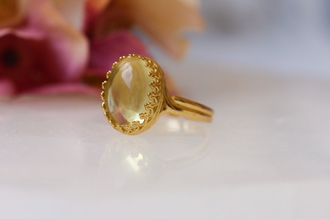 Lemon Quartz Oval largest ring - 戒指 - 半宝石 黄色
