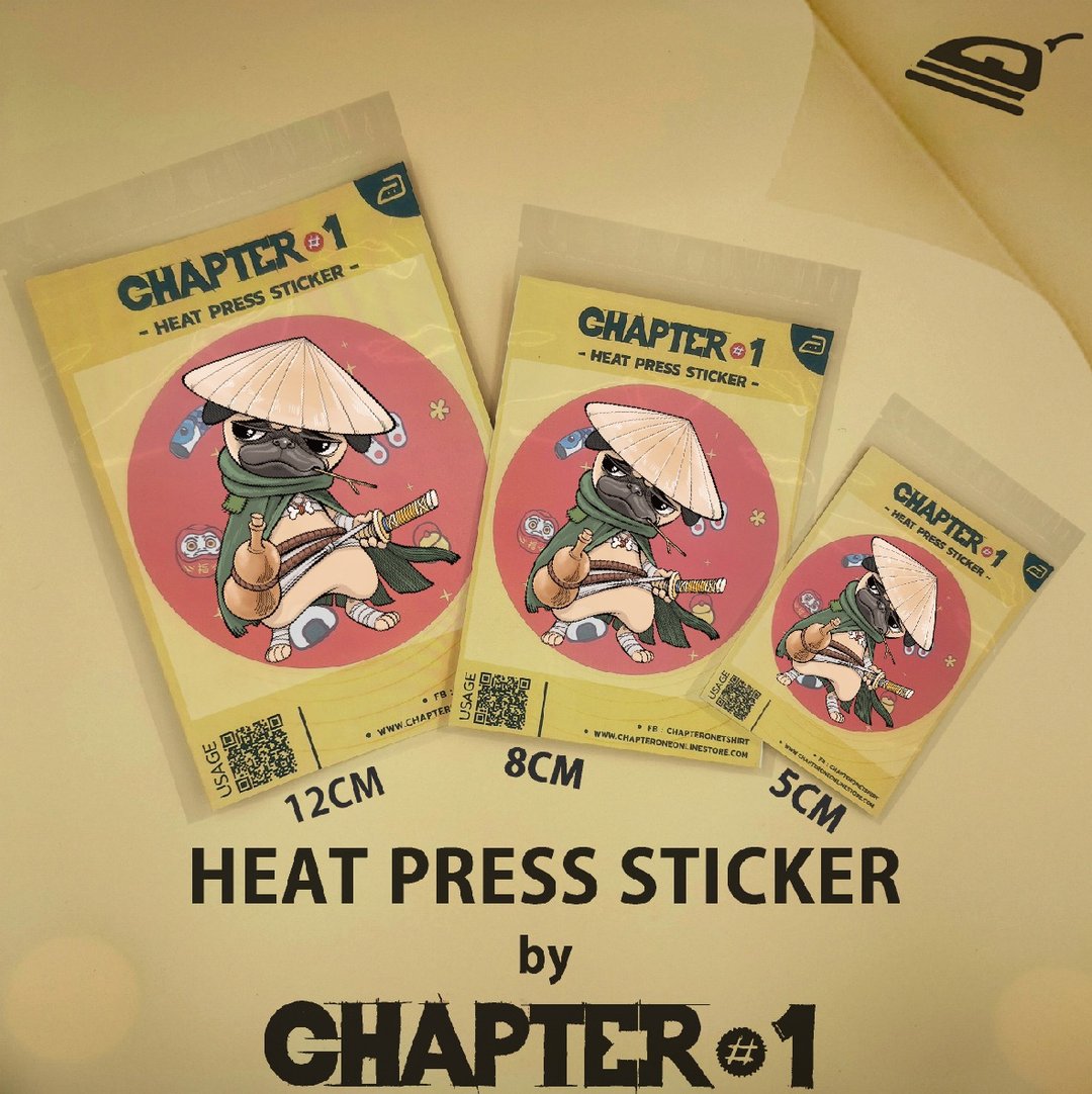 Pug Samurai Heat Press Sticker 5, 8, 12 cms - 其他 - 其他材质 白色