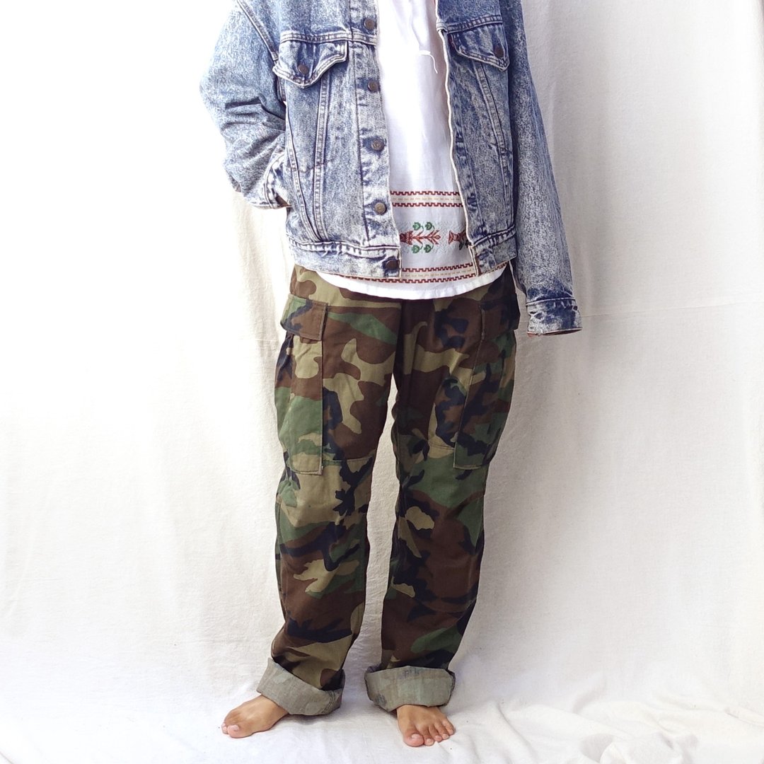 BajuTua /古着/ 美军公发 Woodland BUD 丛林迷彩战斗裤 - 男士长裤 - 聚酯纤维 绿色