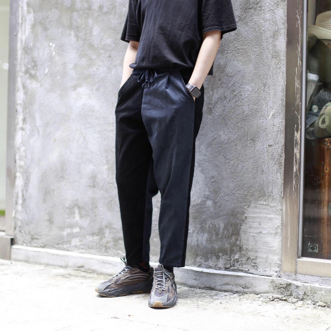 Two－tone 灯芯绒拼布悠闲裤 - 男士长裤 - 棉．麻 黑色