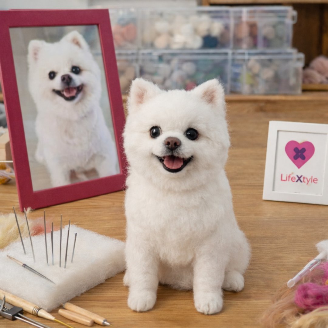白色博美犬狗狗仿真羊毛毡模型 狗奴独特礼物 - 玩具 - 羊毛 多色