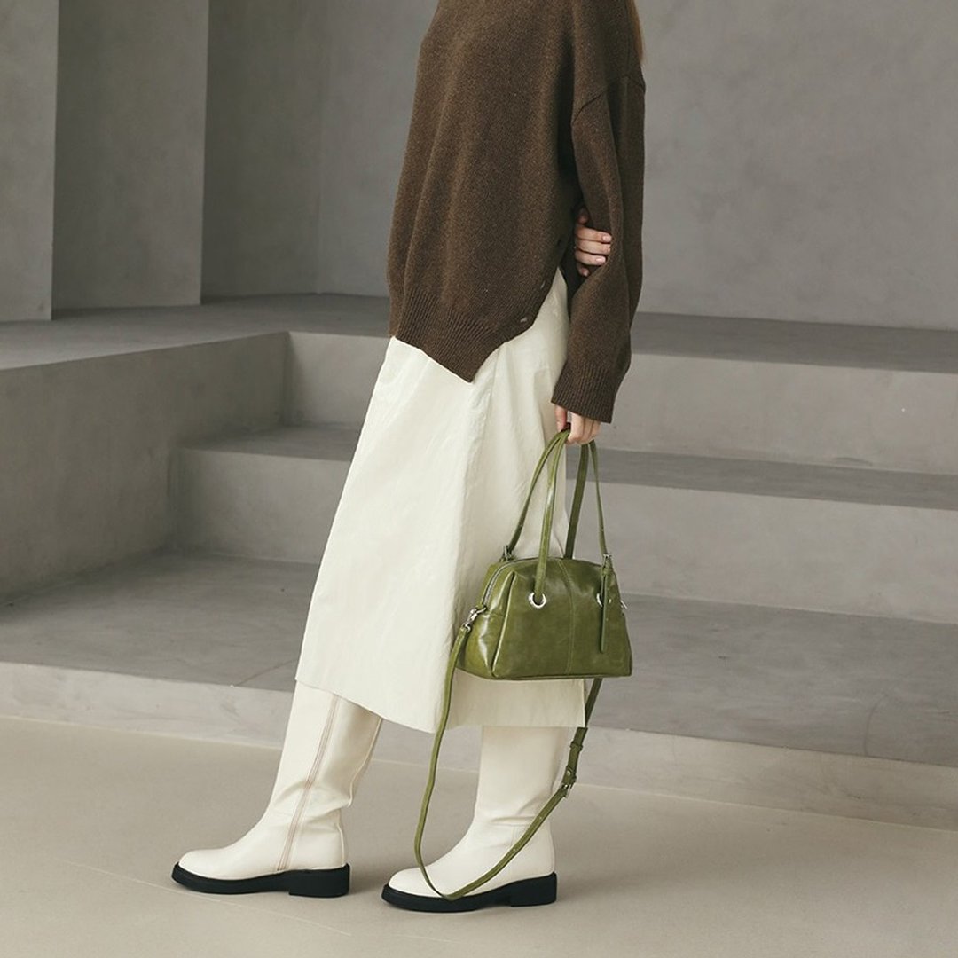 韩国制 MUR Arti Vegan Leather 包包  (Crinkle Khaki) - 侧背包/斜挎包 - 环保材料 