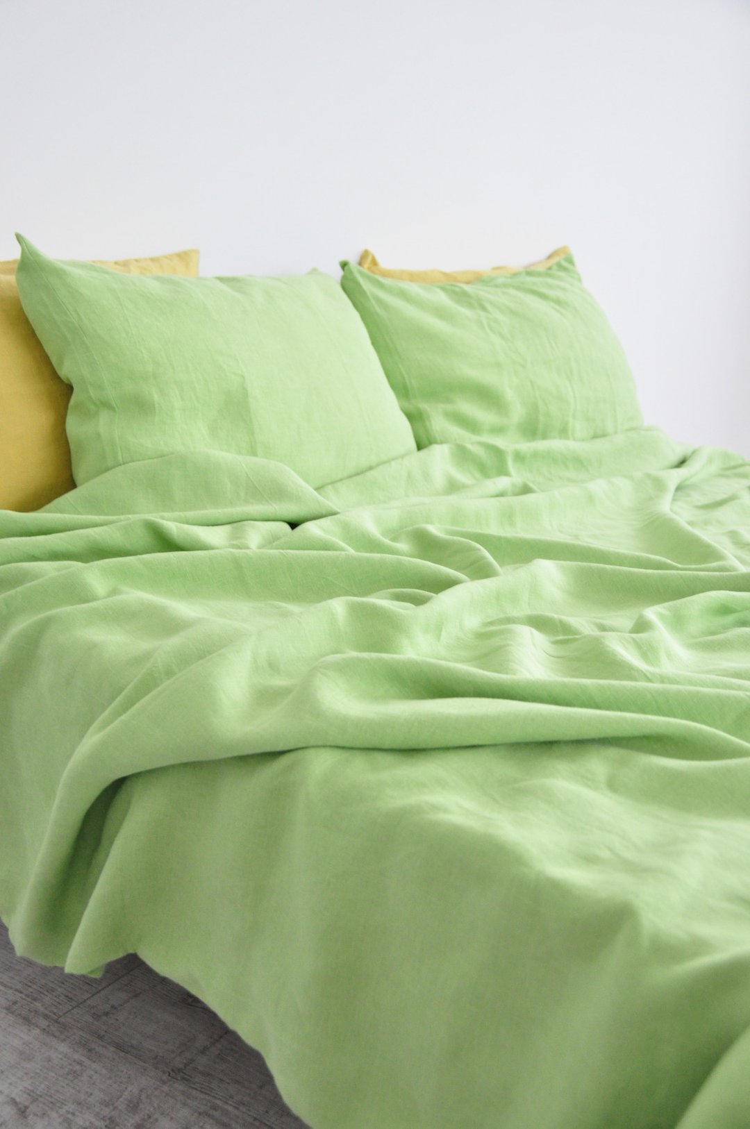Light green linen sheet set / Flat+fitted sheet+2 pillowcases/Green bedding - 寝具 - 亚麻 绿色