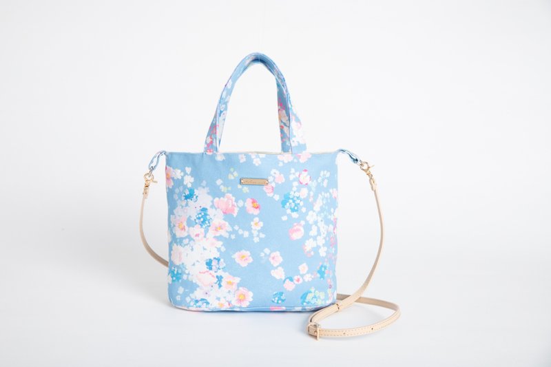 【波丽印花】 超Q皮革肩背束口包 / 花见 需替换成其他花色 - 侧背包/斜挎包 - 棉．麻 粉红色