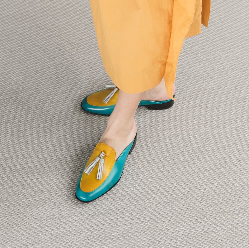 HTHREE 流苏乐福拖鞋 / 天空蓝配黄 / Tassel Loafer Slippers - 其他女款皮鞋 - 真皮 蓝色