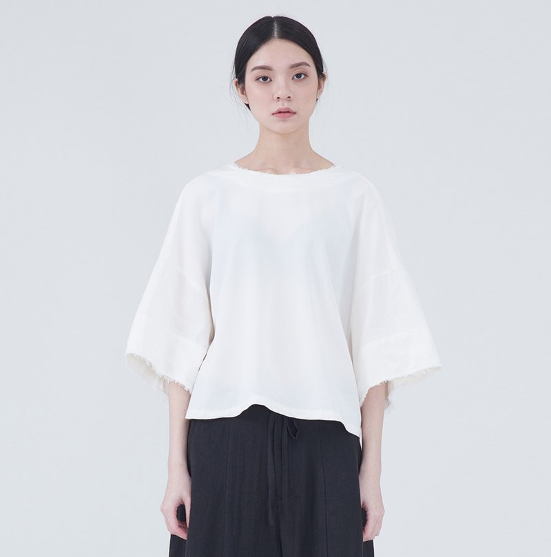 TRAN - 双面穿宽松上衣 - 女装上衣 - 棉．麻 白色
