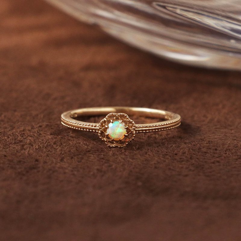 Visel 小雕花蛋白石戒 - 戒指 - 贵金属 金色