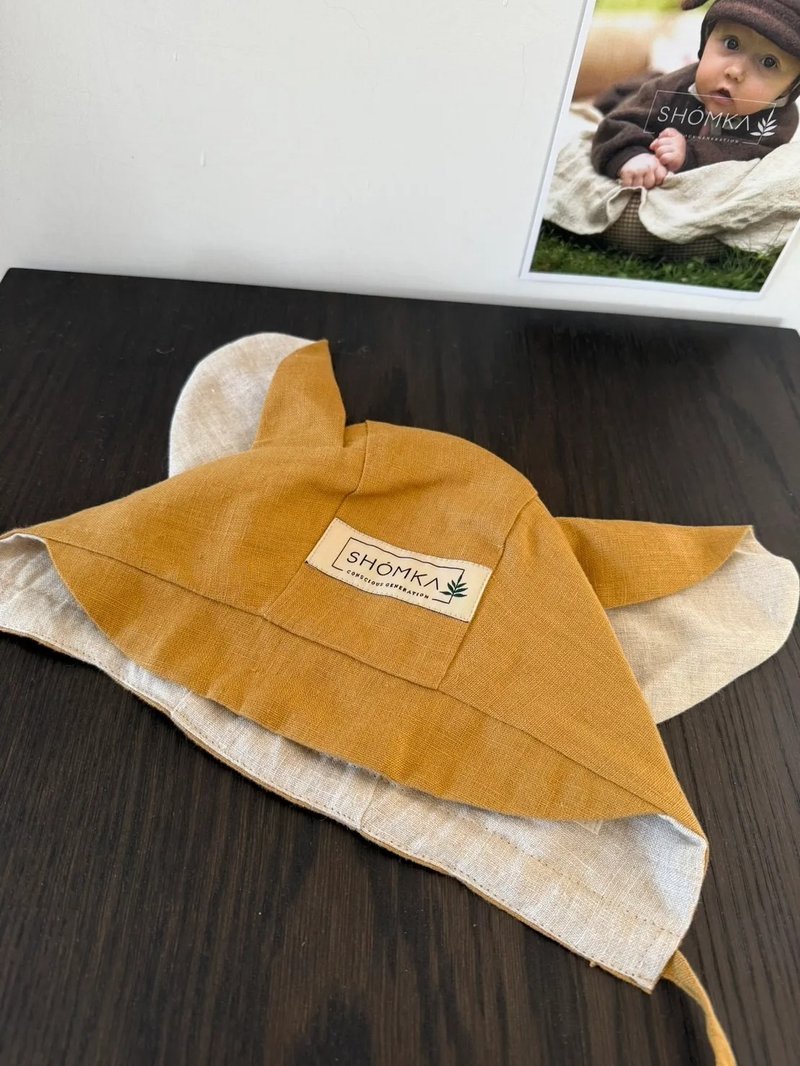 SHÓMKA 狐狸软帽 FOX BONNET 49cm - 童装上衣 - 亚麻 黄色