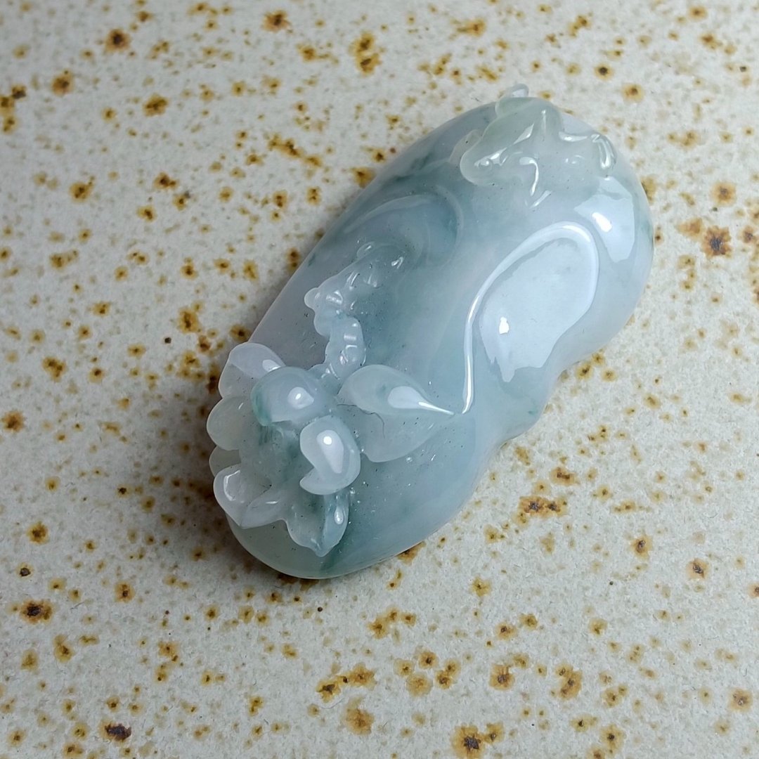J0230天然翡翠A货 . 冰糯缅天蓝莲花.鹏程万里.挂饰. - 摆饰 - 玉石 