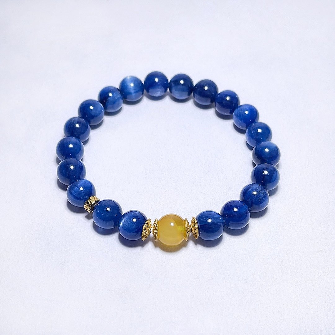 天然矿石 蓝晶石 8.2mm 蜜蜡 手链 - 手链/手环 - 宝石 蓝色