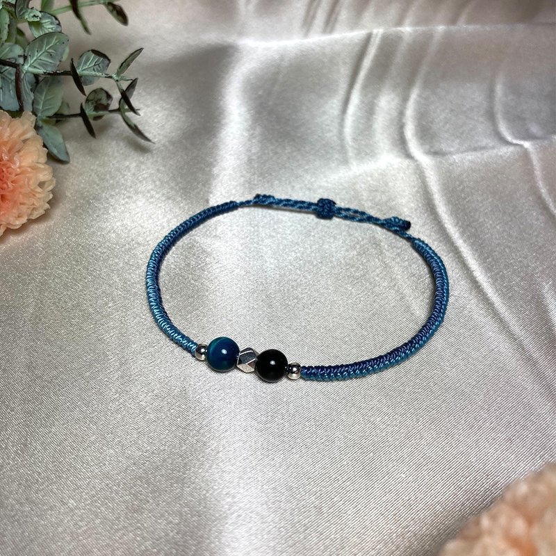 黑曜石 x 虎眼石 手工编织金刚结蜡线手环 - 手链/手环 - 宝石 多色