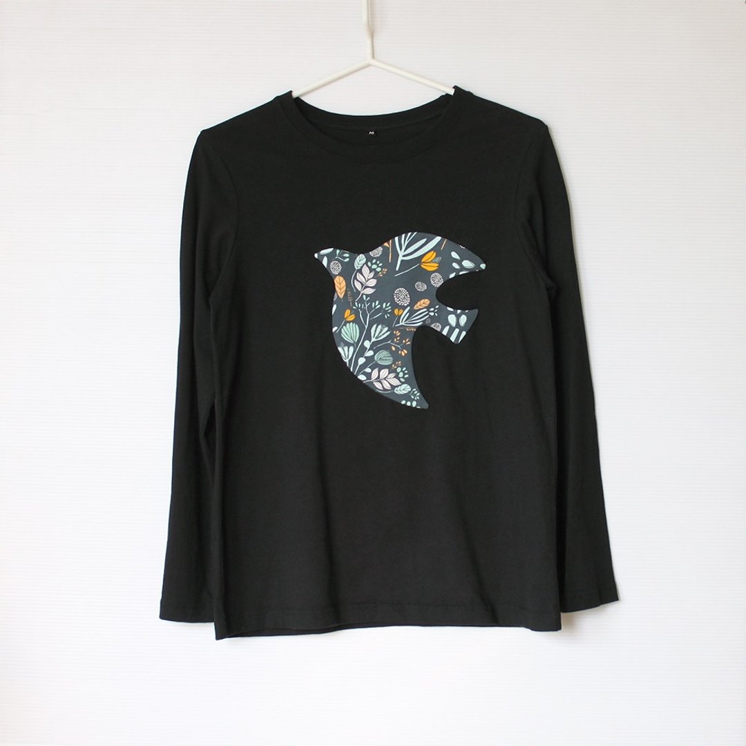 飞鸟花园微宽松黑色长袖T-shirt No.2 - 女装 T 恤 - 棉 黑色