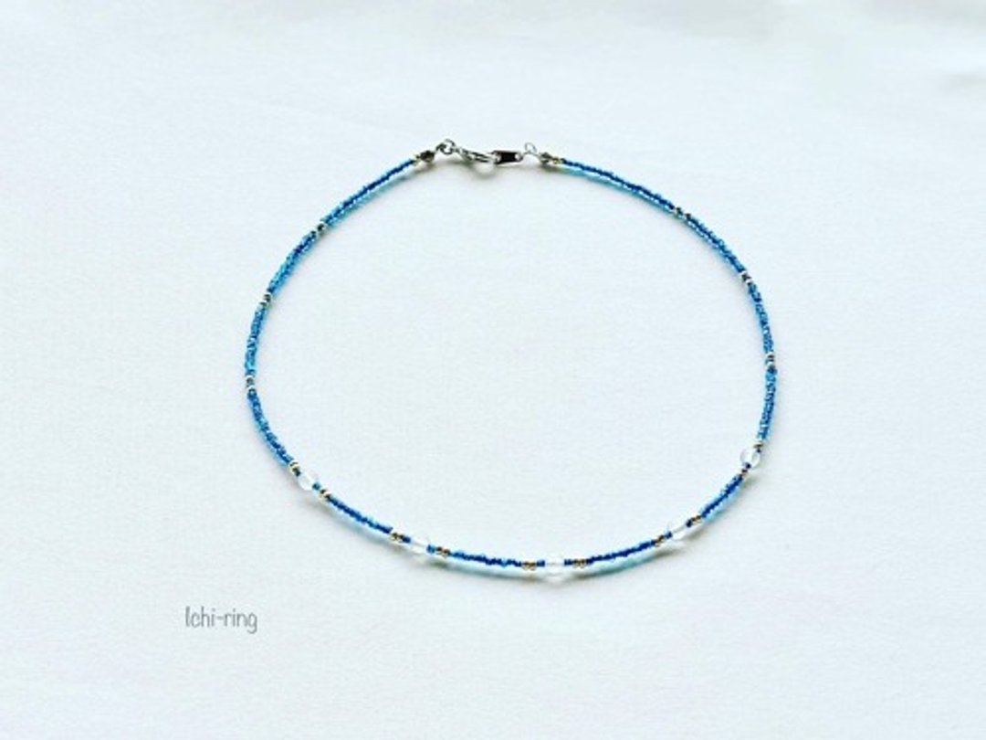 小巧海蓝宝石与湛蓝珠饰 短项链 marine blue - 锁骨链 - 半宝石 蓝色