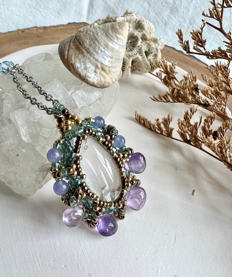 美人鱼 晶中晶串珠吊坠 配 宝石绕制链 - 项链 - 水晶 蓝色