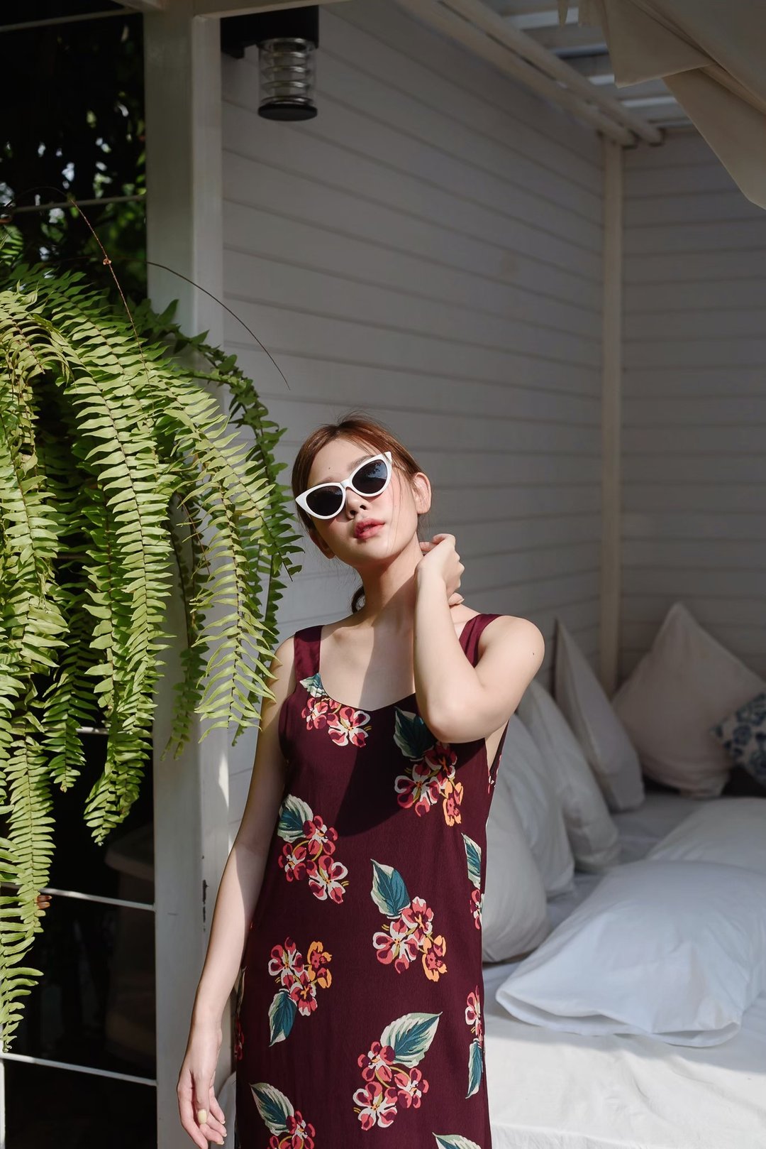 BIRUCHU MOANA DRESS Long sleeveless flower lover pattern purple - 洋装/连衣裙 - 棉．麻 紫色