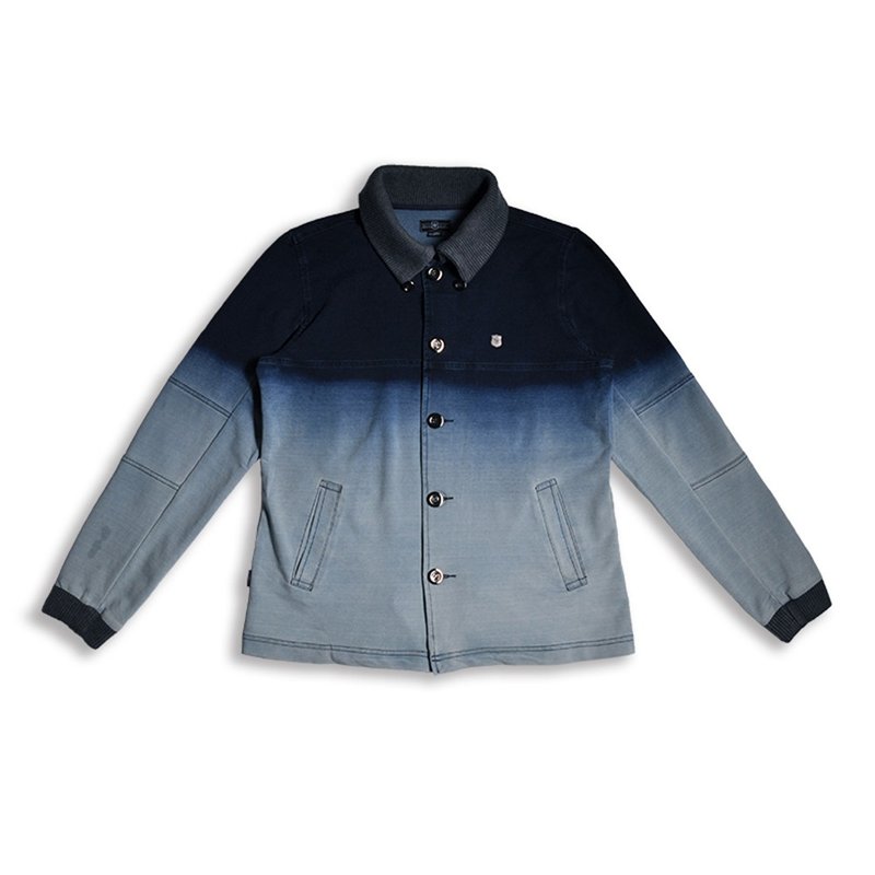 大翻领纯棉渐层酵洗棉质外套　蓝色 - 男装外套 - 棉．麻 蓝色