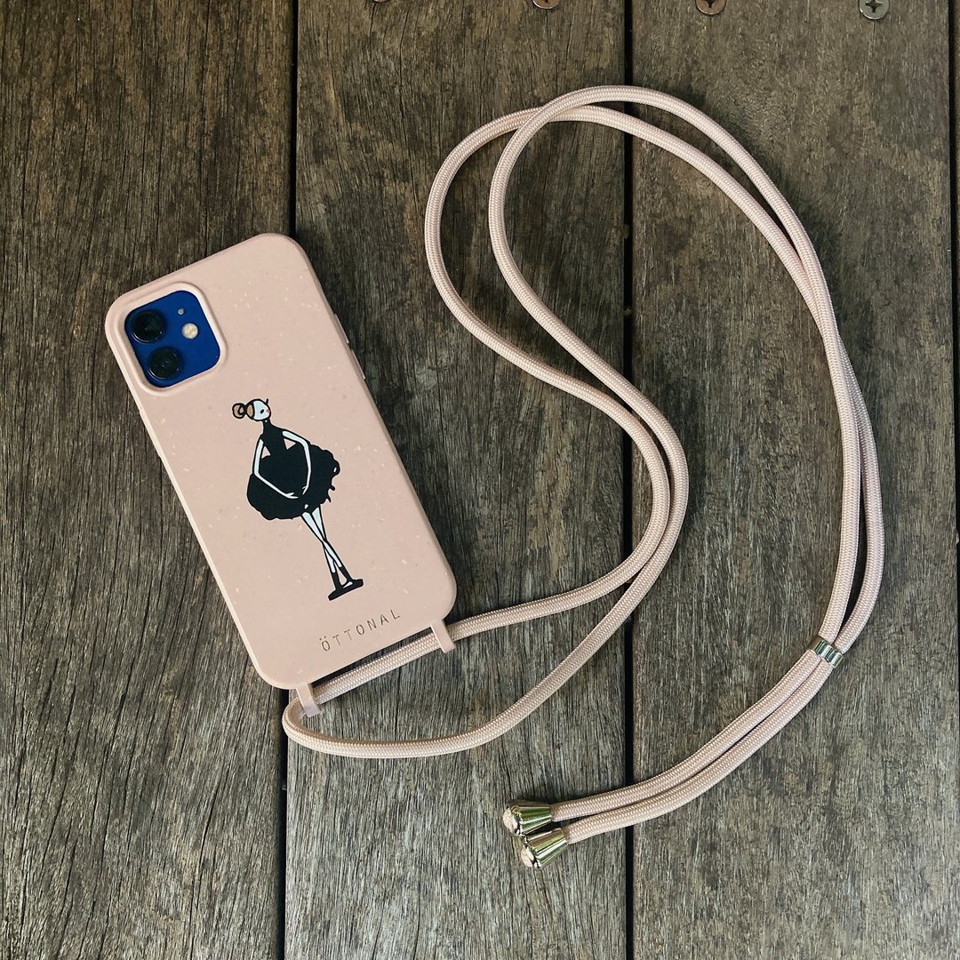 Eco-friendly phone case with neck strap / Black ballerina - 其他 - 环保材料 粉红色