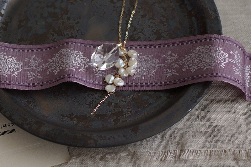 14kgf- defenseless long necklace - 长链 - 宝石 白色