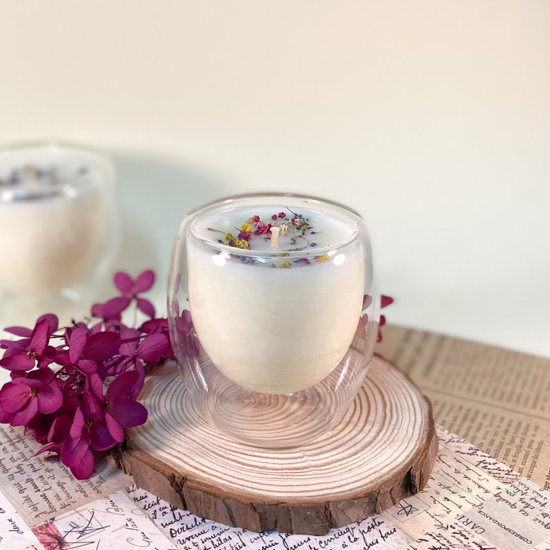 【手作香氛蜡烛】95ml大圆双层杯(可选精油)情人节礼盒/定制化礼 - 蜡烛/烛台 - 玻璃 