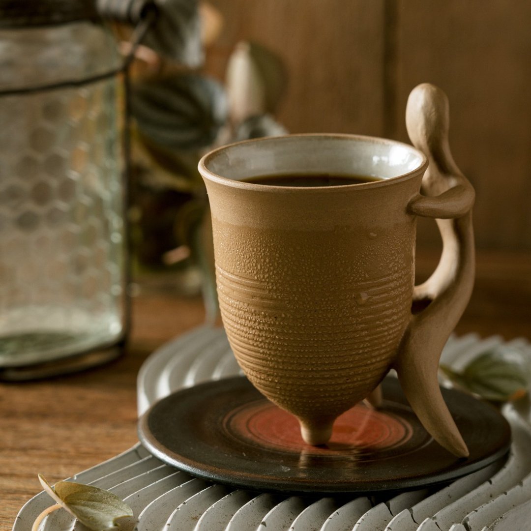 陀螺杯_趣味咖啡杯组 Spinning coffee cup【磐的陶坊】 - 咖啡杯/马克杯 - 陶 卡其色