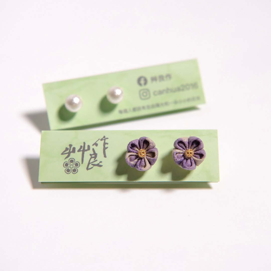 耳上花 | 粉紫灰 - 耳环/耳夹 - 棉．麻 紫色