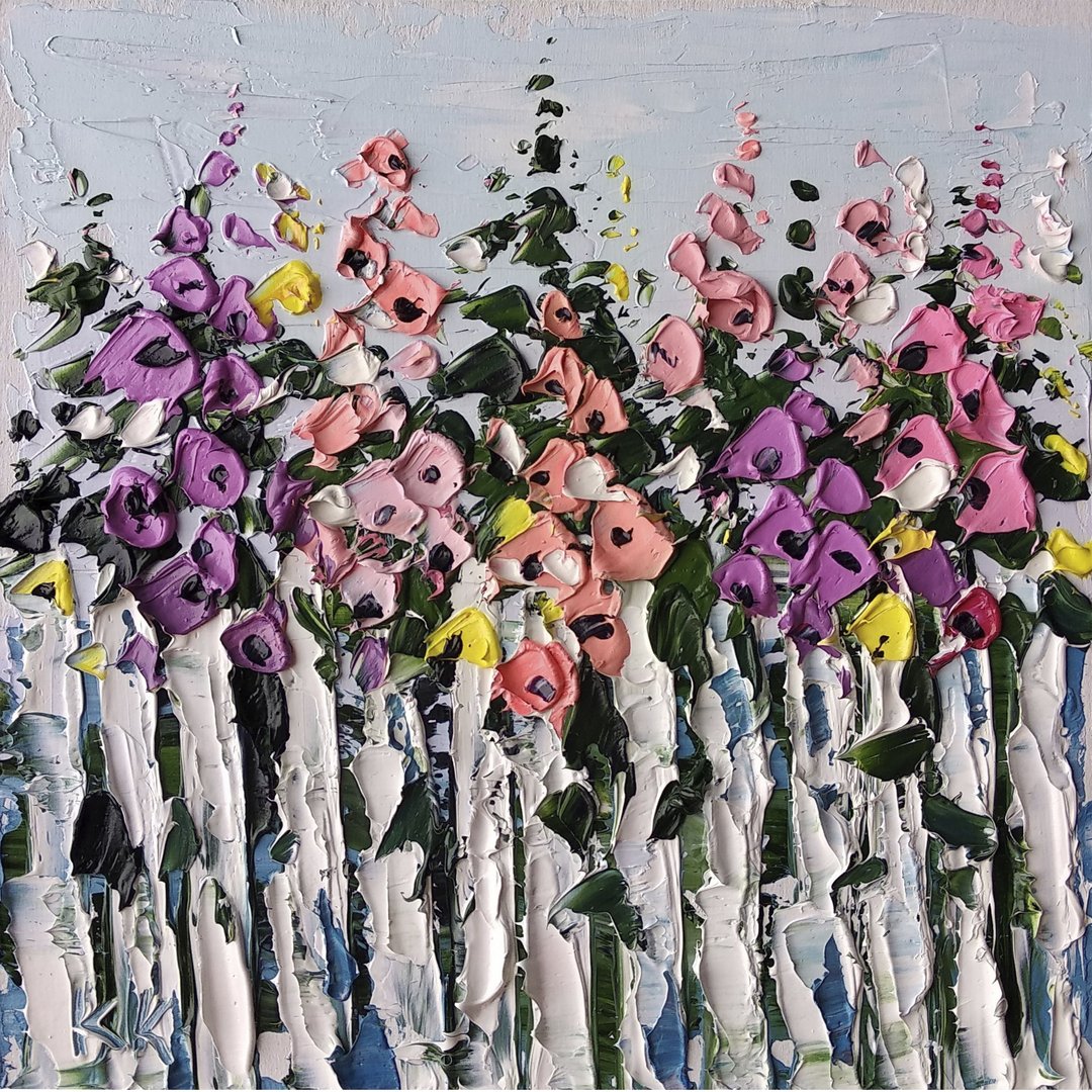 Bright Flowers Painting Floral Original Art Oil Painting Small Wall Art - 海报/装饰画/版画 - 其他材质 紫色