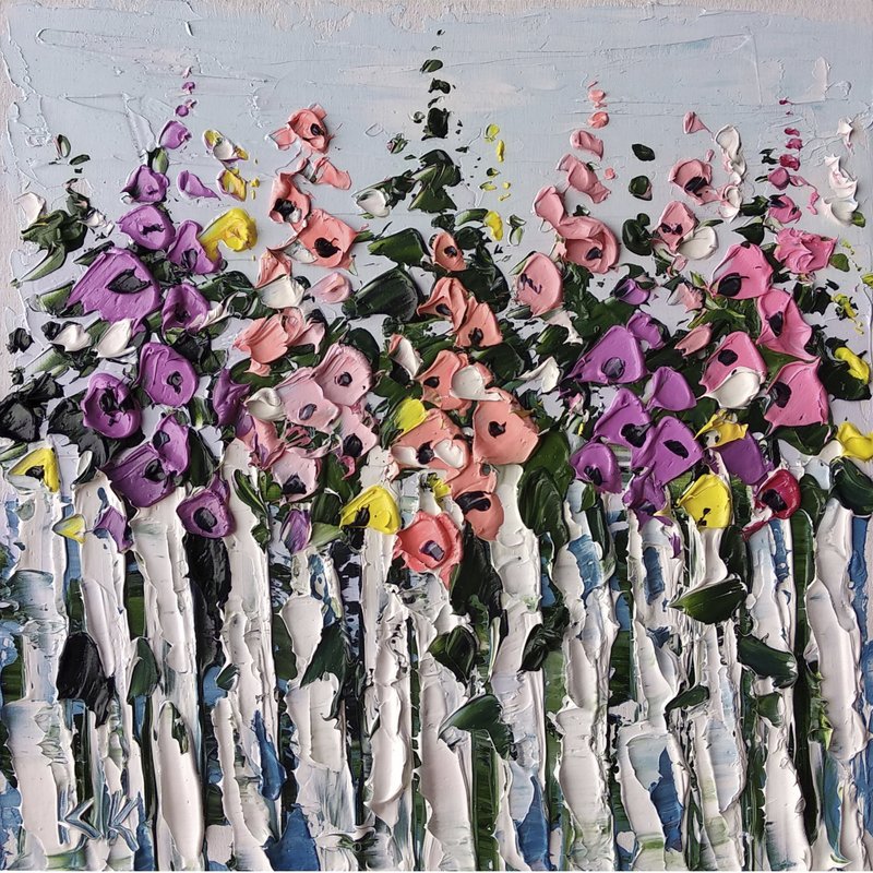 Bright Flowers Painting Floral Original Art Oil Painting Small Wall Art - 海报/装饰画/版画 - 其他材质 紫色