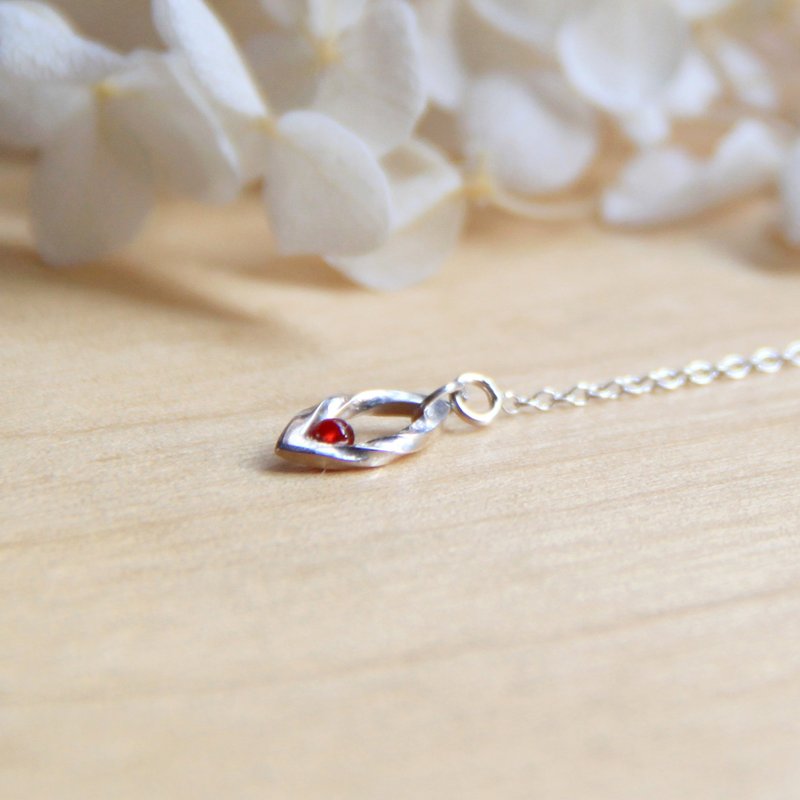 桂冠叶系列 - 红玛瑙单叶桂冠 - 单边耳环 - 925纯银手作耳环 - 耳环/耳夹 - 其他金属 红色