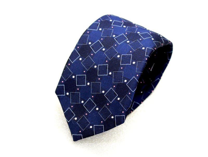 Square dot tie navy - 领带/领带夹 - 丝．绢 