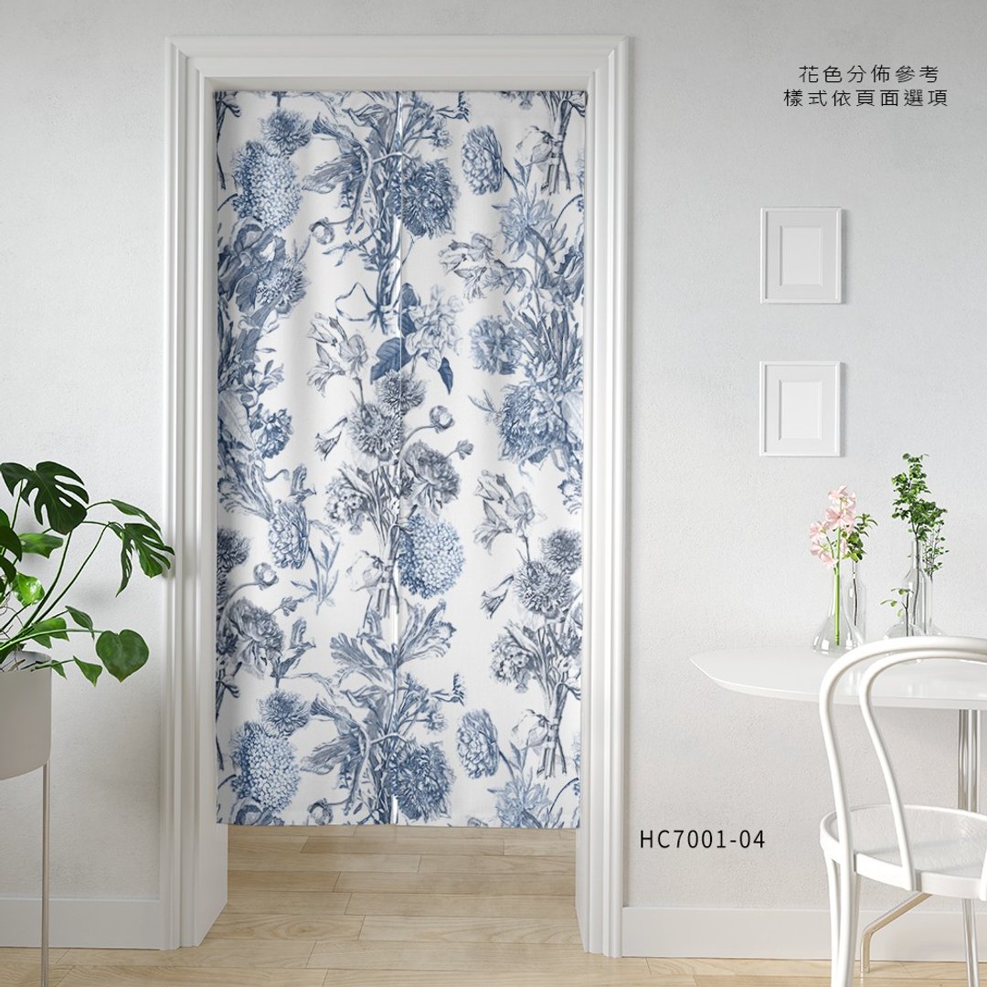 HC印花门帘 欧美花版 HC7001 靛蓝色印花维多利亚花卉 - 门帘/门牌 - 聚酯纤维 