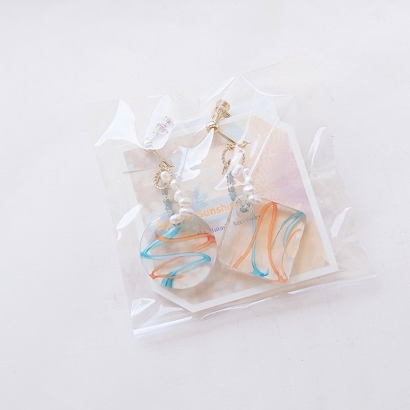 弹珠汽水加珍珠 手工琉璃珠串珠耳夹 - 耳环/耳夹 - 琉璃 透明