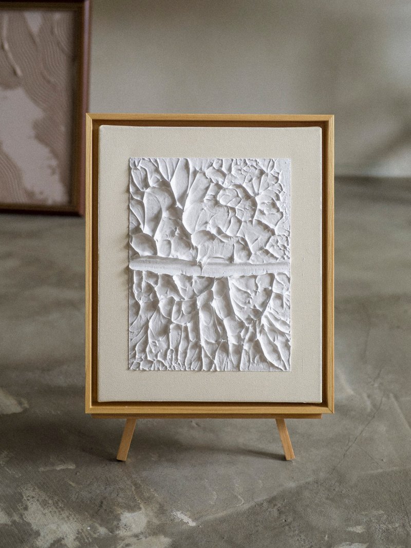 极简石膏画【尖尖奶油】小 +框 / 库存 / 纯手工 - 海报/装饰画/版画 - 水泥 白色