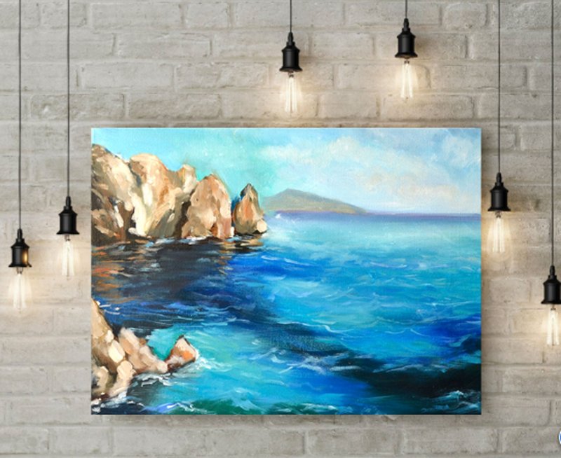 海景原创艺术岩石油画海景艺术品 - 海报/装饰画/版画 - 环保材料 蓝色
