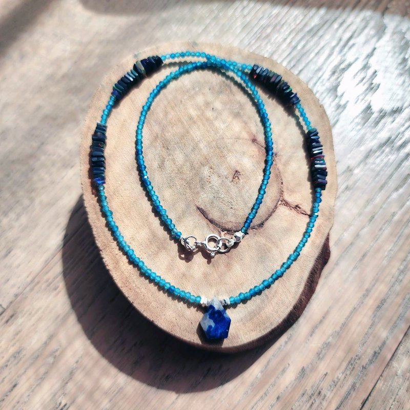 【曲水辰手作】阿富汗石与黑蛋白石项链 - 项链 - 宝石 蓝色