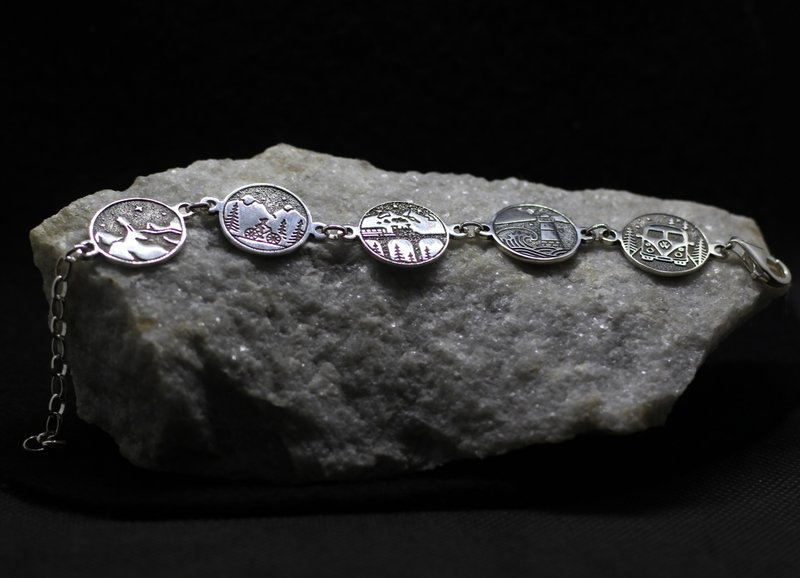 多图旅行浪漫图案饰品银手链。多种元素 - 手链/手环 - 纯银 银色