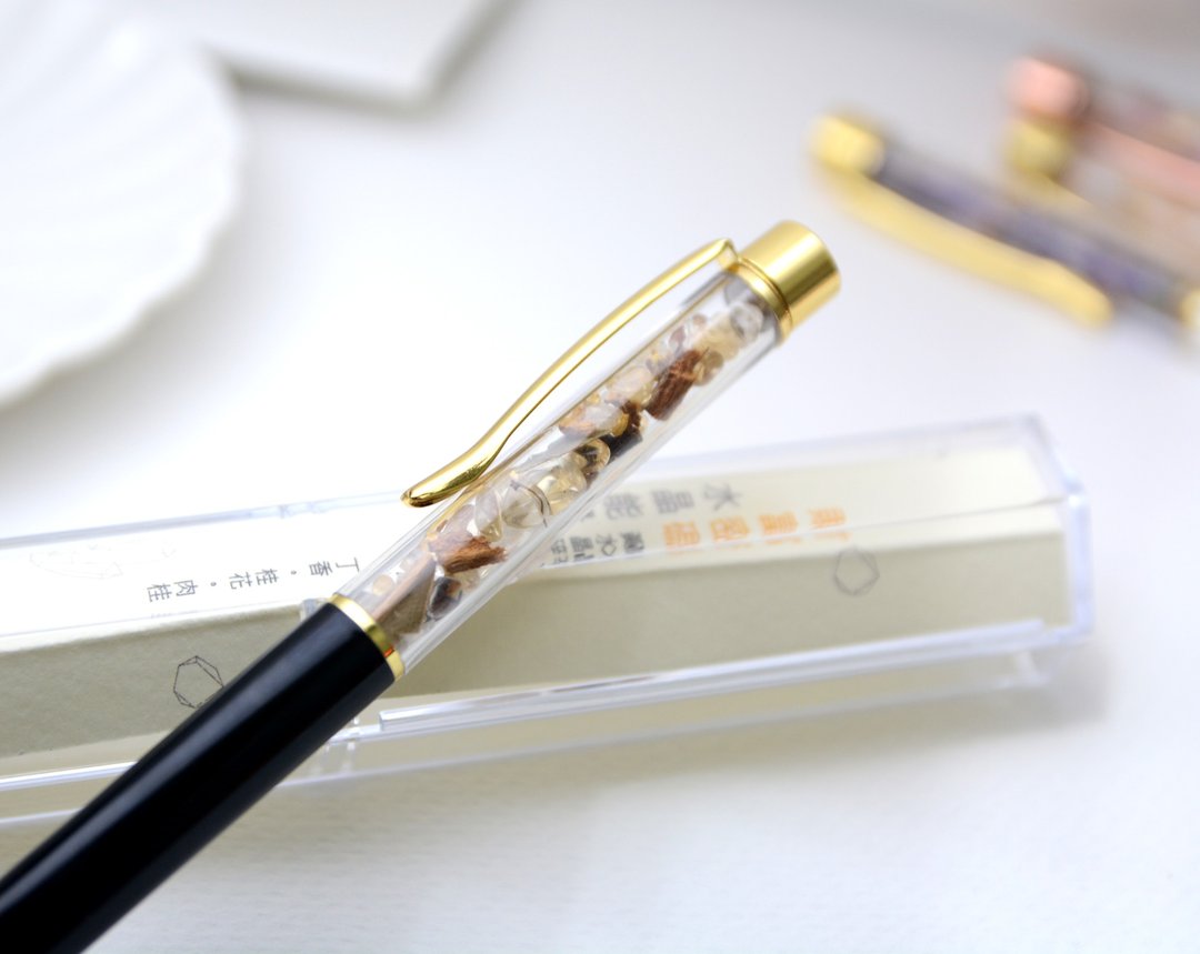 办公室疗愈水晶能量笔 l 财富密码 l 黄水晶 月桂叶 丁香 桂花 - 圆珠笔/中性笔 - 水晶 黄色