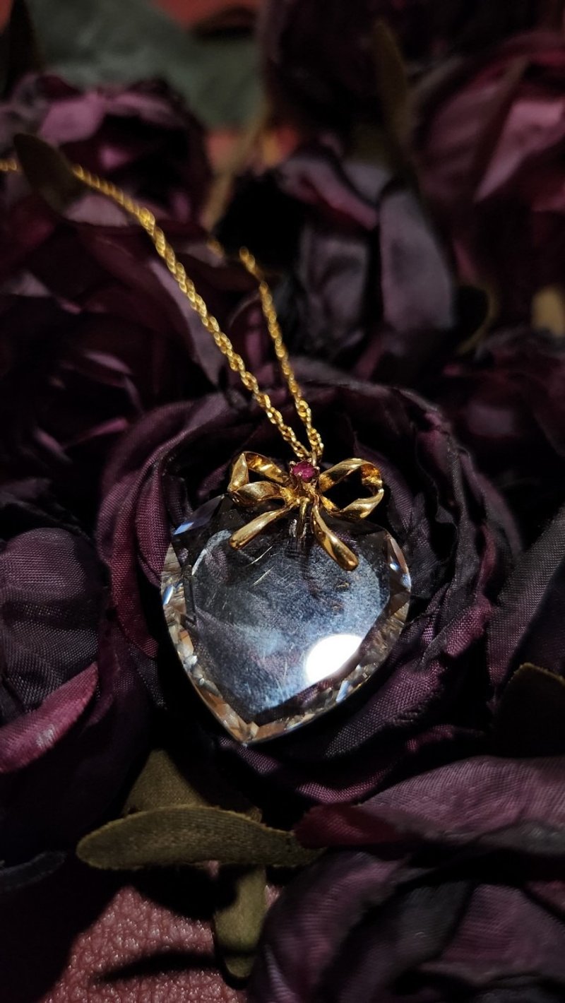 红宝石和水晶爱心 S925 纯银镀 9CT 金吊坠和项链母亲节礼物 - 项链 - 贵金属 金色