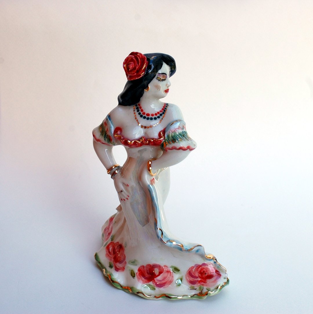Gypsy Porcelain woman figurine Carmen Collectible bell Handmade Geisha figurine - 玩偶/公仔 - 瓷 多色