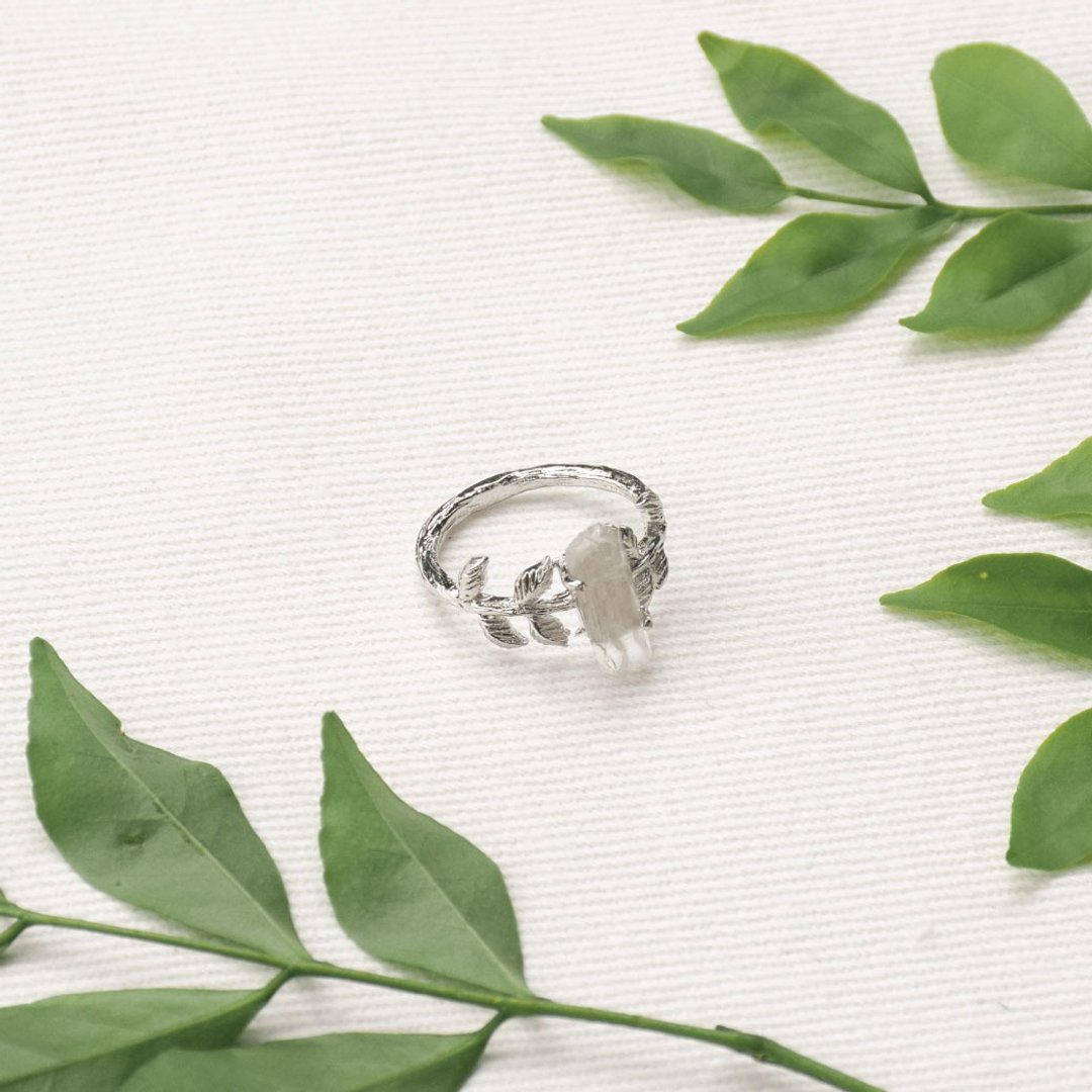 Leaf Crystal ring - 戒指 - 半宝石 银色