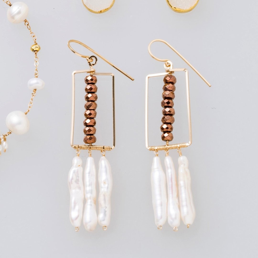 14kgf*Freshwater Pearl fringe pierced earring / earring - 耳环/耳夹 - 宝石 白色