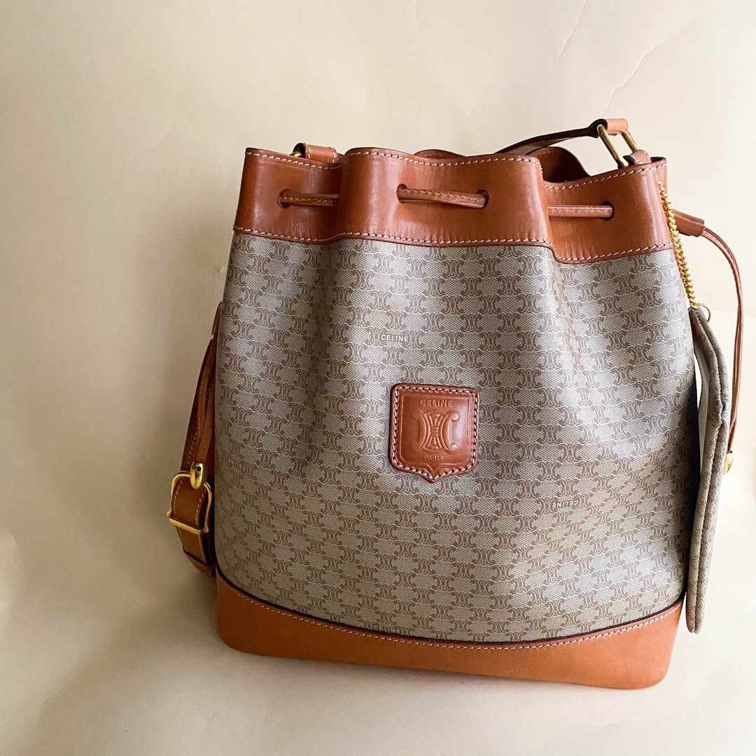 中古包Celine赛琳|水桶包|索绳包|中古包|女友礼物|侧背包Bucket - 束口袋双肩包 - 真皮 咖啡色