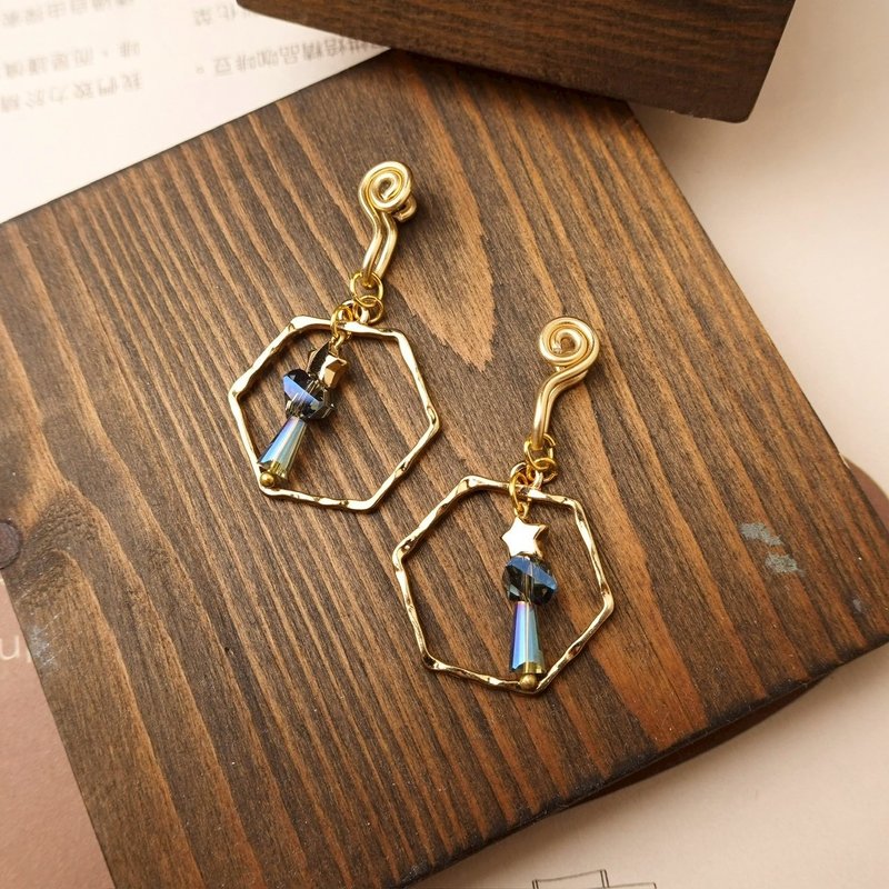 迟来的圣诞 无痛耳夹 / 透蓝 - 耳环/耳夹 - 其他金属 