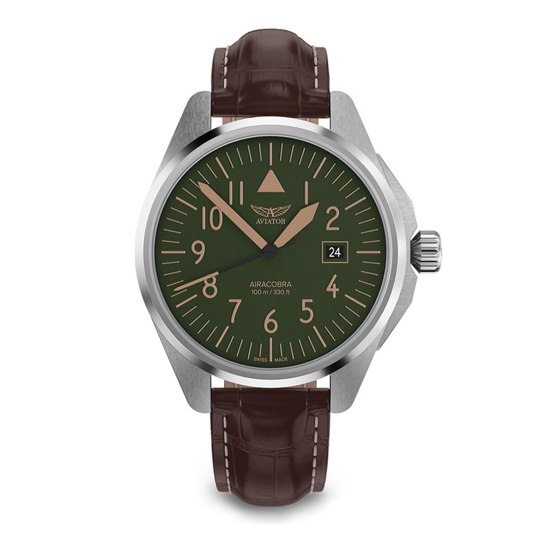 AIRACOBRA P43 TYPE A 飞行风格腕表 - 男表/中性表 - 不锈钢 银色