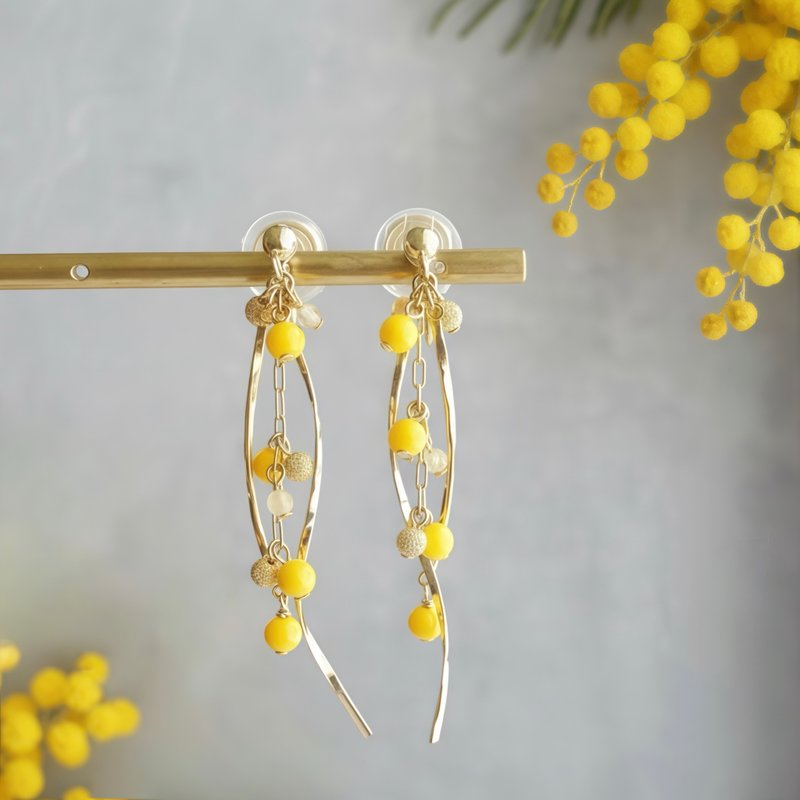 【耳环般的耳夹】春季限定 含羞草垂坠耳环 黄水晶 医疗级不锈钢 气质显白 春季耳环 - 耳环/耳夹 - 其他金属 黄色