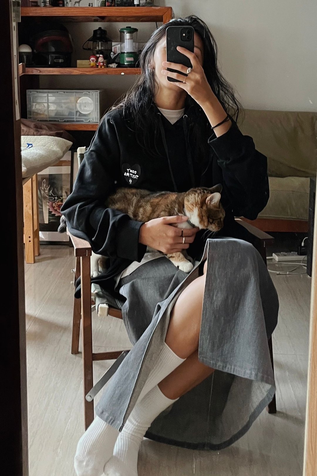 Don't Text Me Oversized Hoodie 宽松卫衣 大学 T - 中性连帽卫衣/T 恤 - 棉 黑色