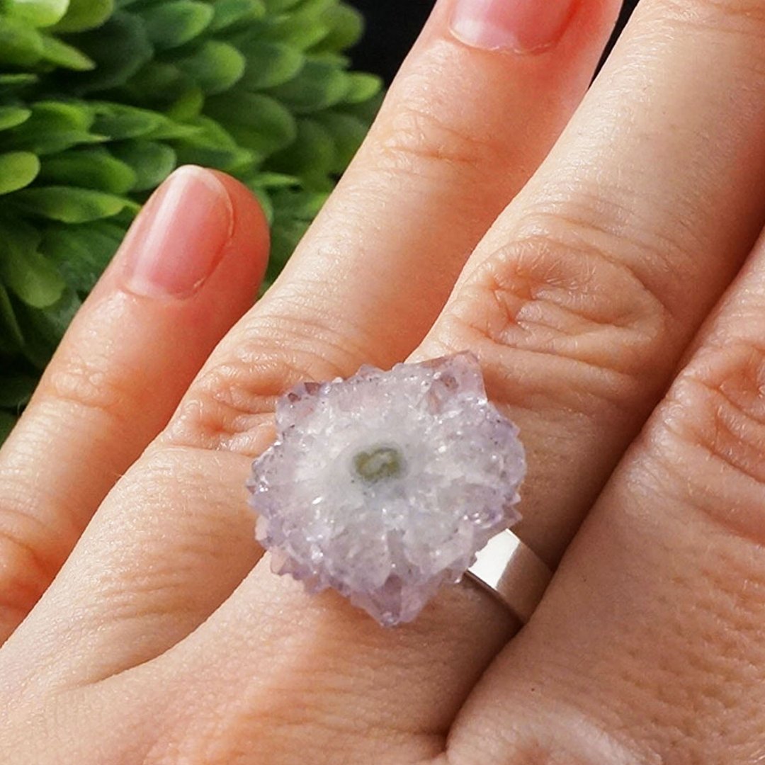 Amethyst Slice Ring Solar Quartz Stalactite Crystal Adjustable Ring Jewelry Gift - 戒指 - 宝石 紫色