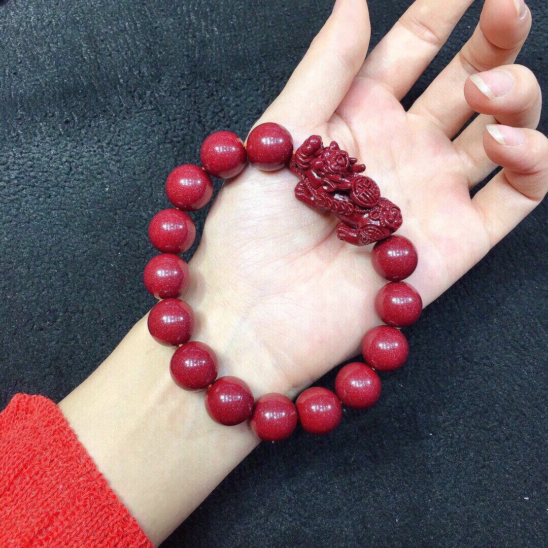 天然原矿朱砂 紫金砂貔貅手链精品 高抛光 精抛光手工打磨工艺 - 手链/手环 - 宝石 
