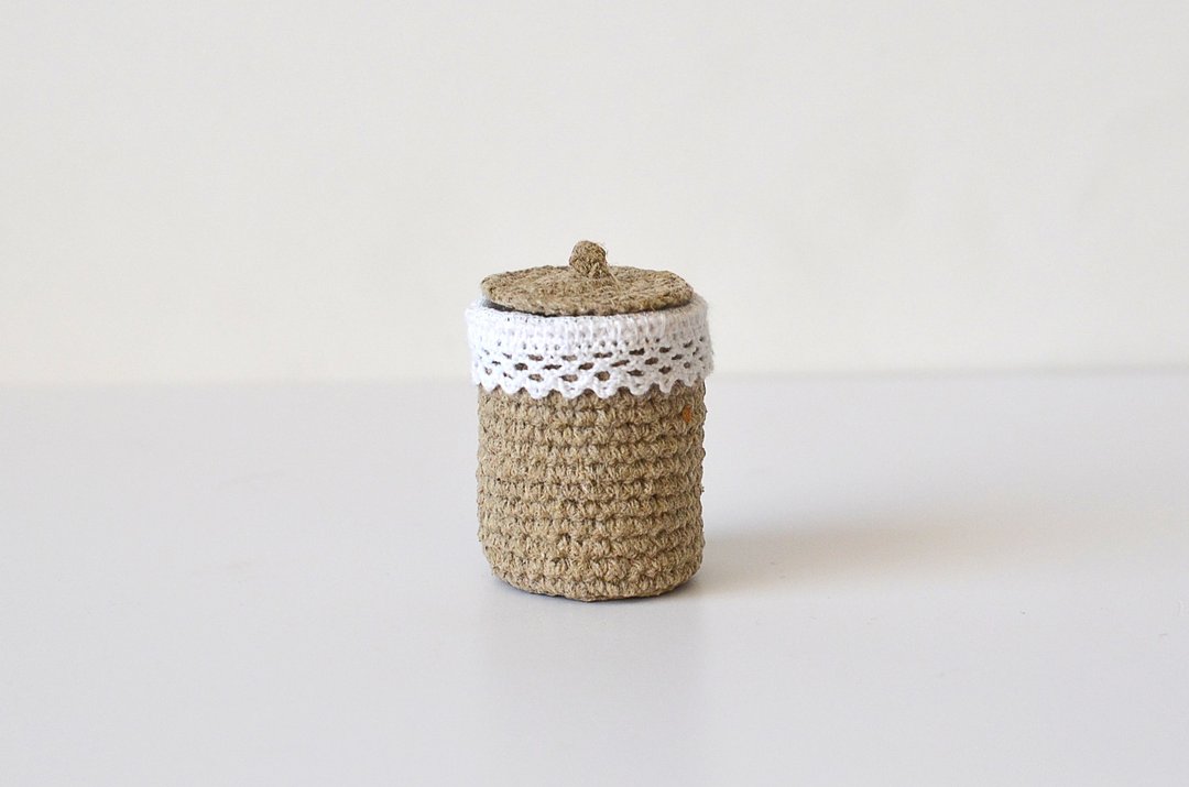 Miniature Laundry Hamper for dolls natural flax 1/12 scale - 玩偶/公仔 - 环保材料 