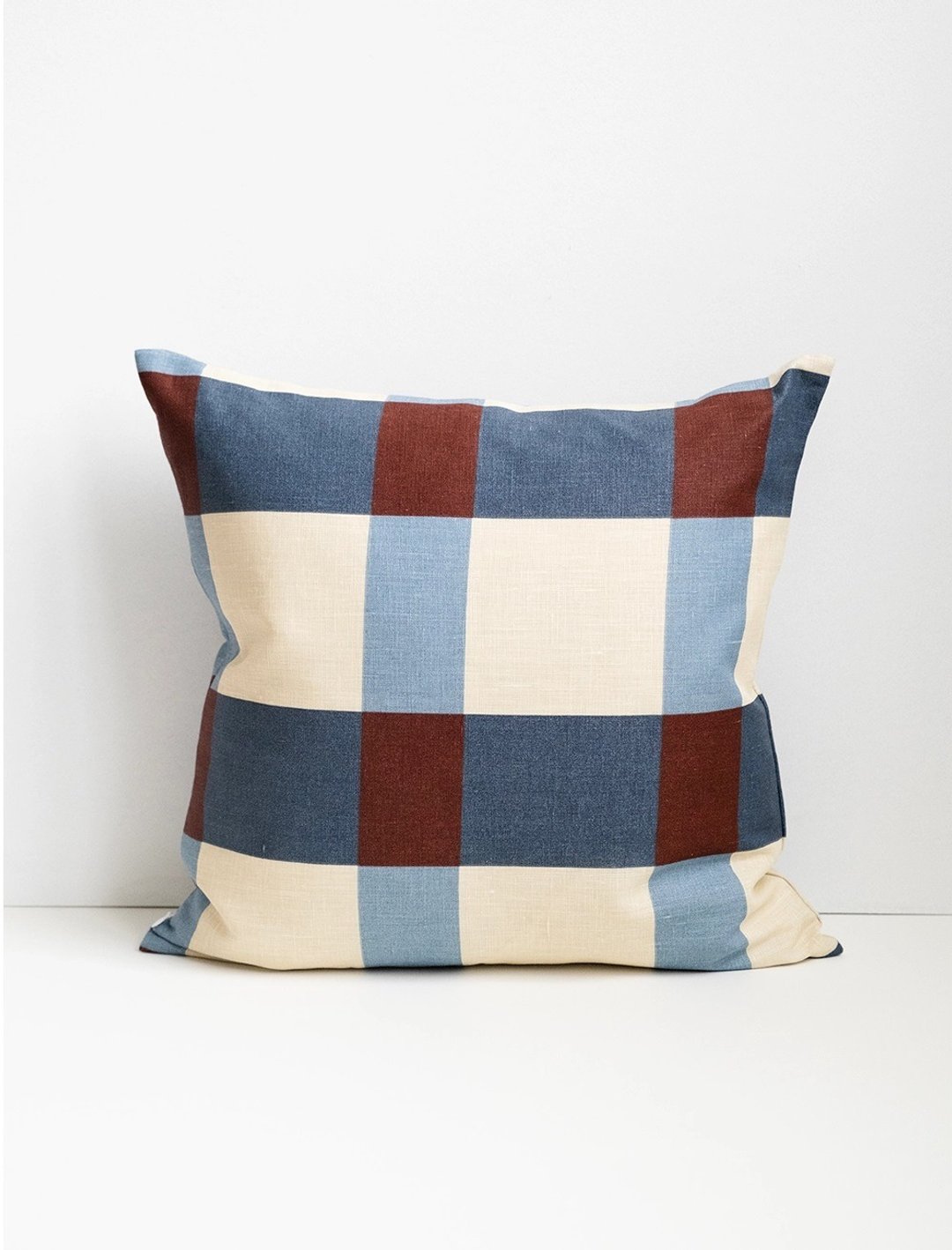 北欧设计师款 - 亚麻抱枕套 FIELD BLUE/PLUM, 格纹深梅子色48x48 - 枕头/抱枕 - 棉 多色